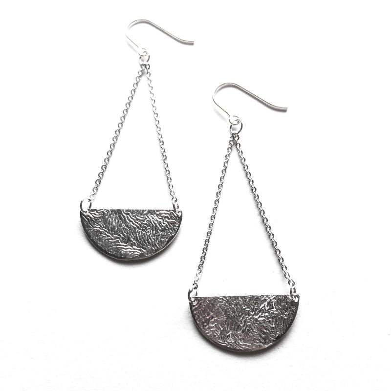 Half Full Moon Earrings in Reticulated Silver