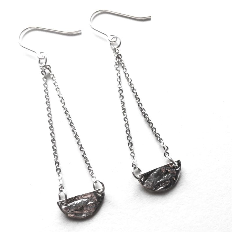 Half Moon Earrings in Reticulated Silver