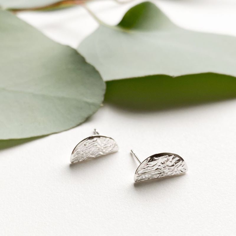 Half Moon Stud Earrings in Reticulated Silver