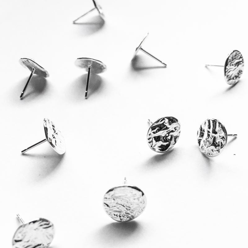 Moon Rock Stud Earrings in Reticulated Silver