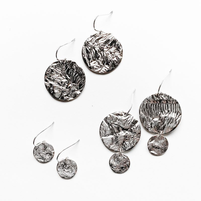 Reticulated Moon Earrings Variety Collection in Reticulated Silver