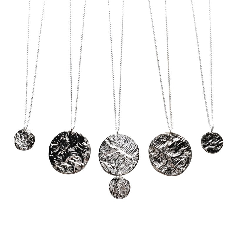 Reticulated Moon Necklace Collection in Reticulated Silver