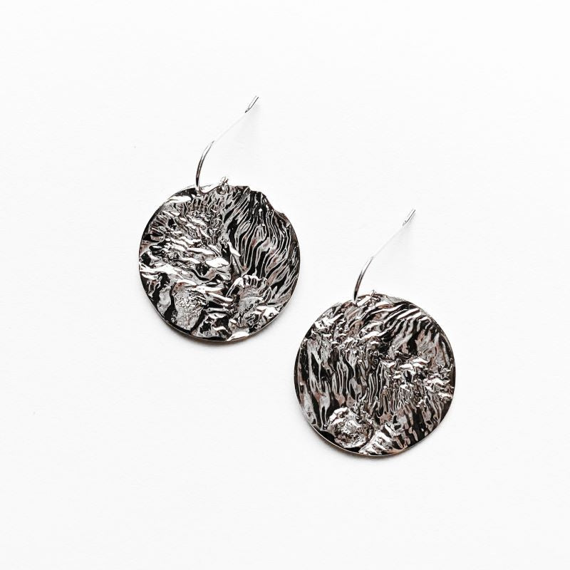 Full Moon Earrings in Reticulated Silver