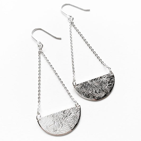 Half Full Moon Earrings in Reticulated Silver