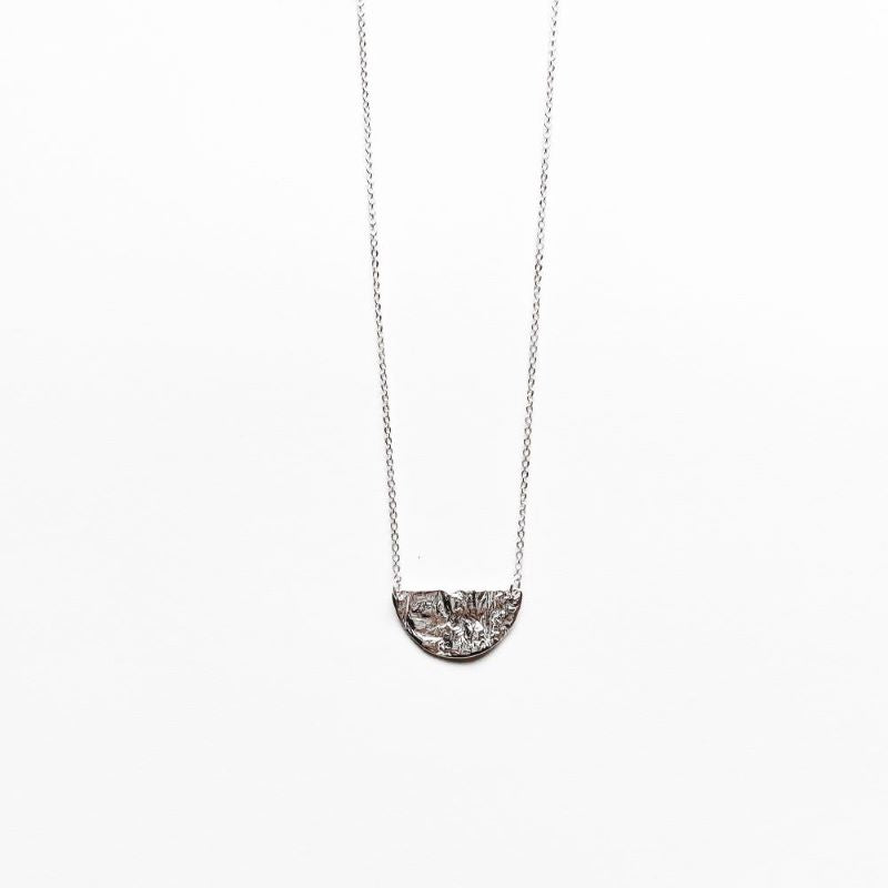 Half Full Moon Necklace in Reticulated Silver