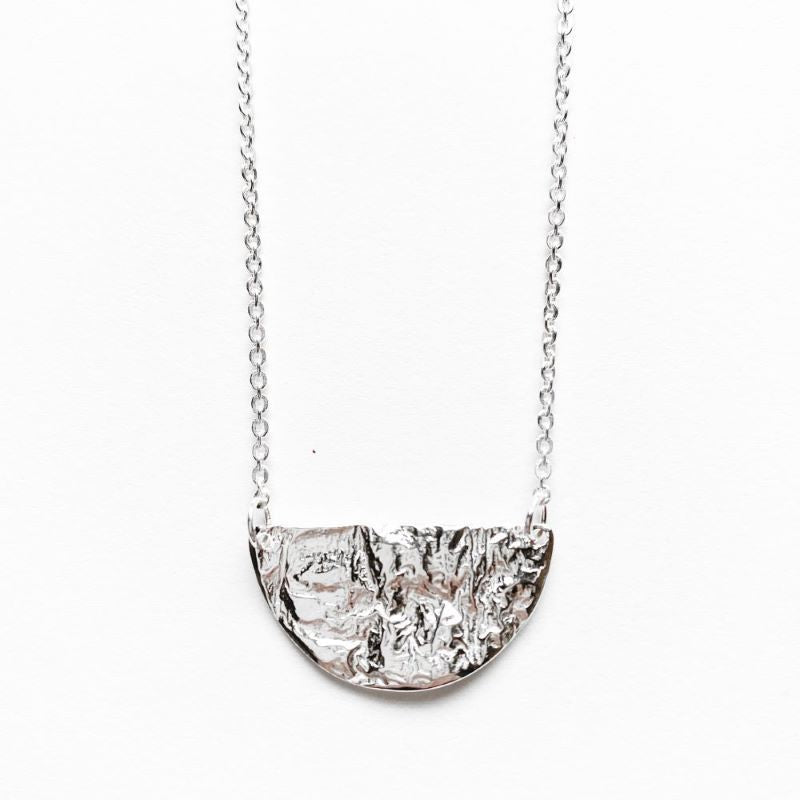 Half Full Moon Necklace in Reticulated Silver