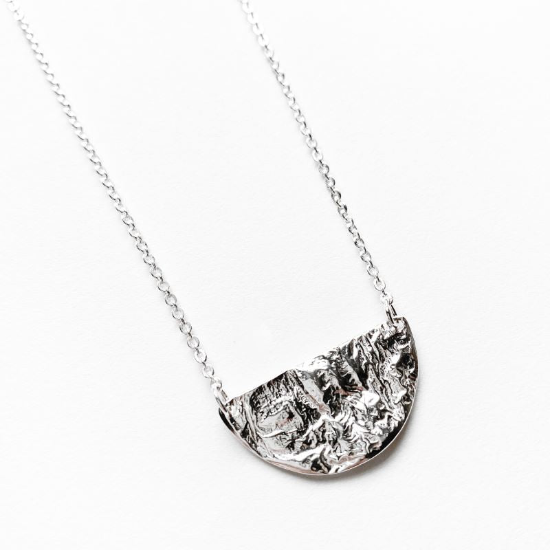 Half Full Moon Necklace in Reticulated Silver