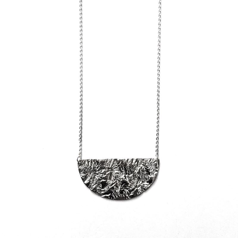 Half Harvest Moon Necklace in Reticulated Silver