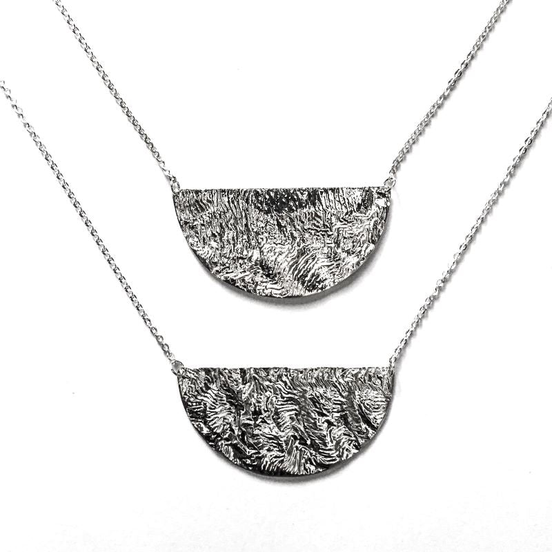 Half Harvest Moon Necklace in Reticulated Silver