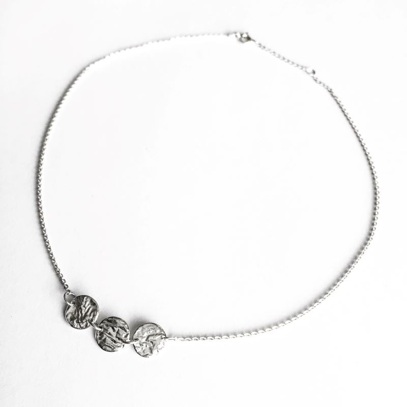 Triple Moon Choker Necklace in Reticulated Silver